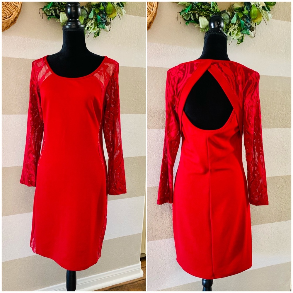 Janette Plus red body con dress 1X